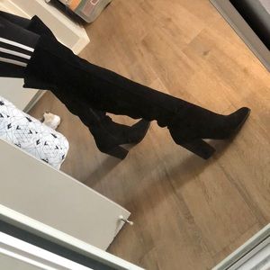 Quality black thigh high suede boots